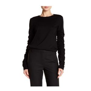 Tibi Ruched Sleeve Mercerized Cotton Top Black
